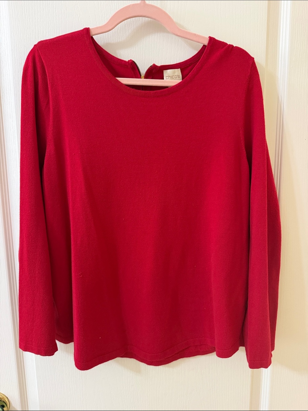 Chico's Vibrant Red Long-Sleeve Crewneck Top